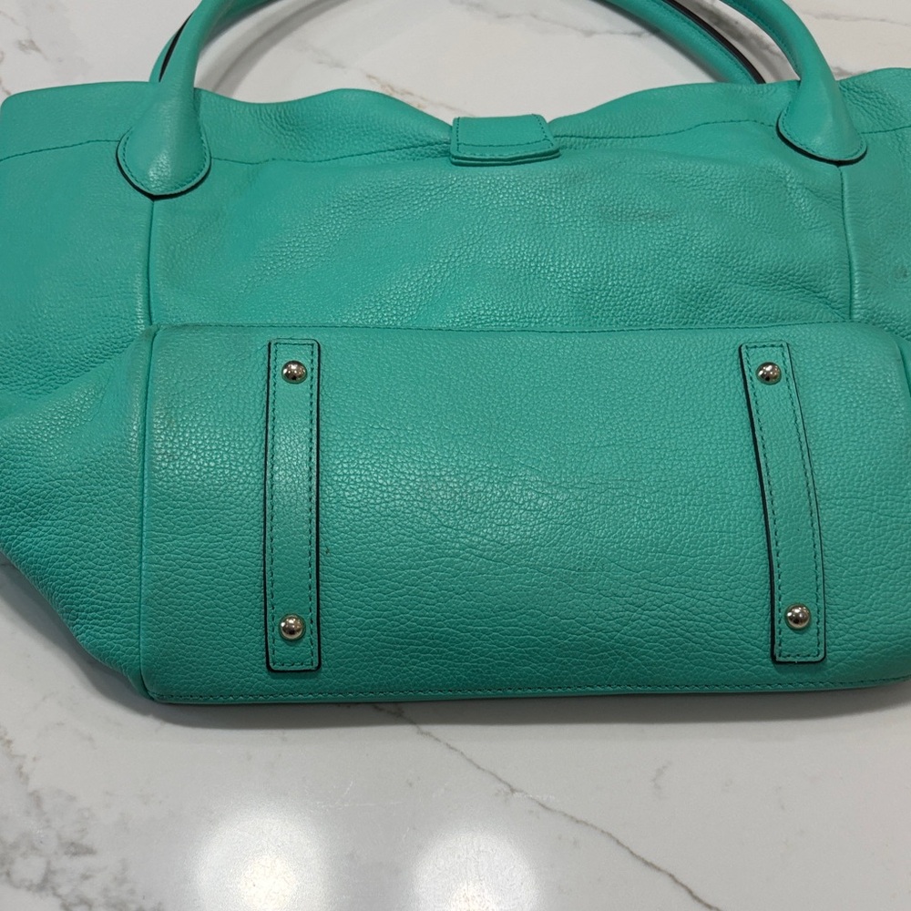 Dooney & Bourke Turquoise Leather Shoulder Bag with Gold Hardware - Picture 10 of 17